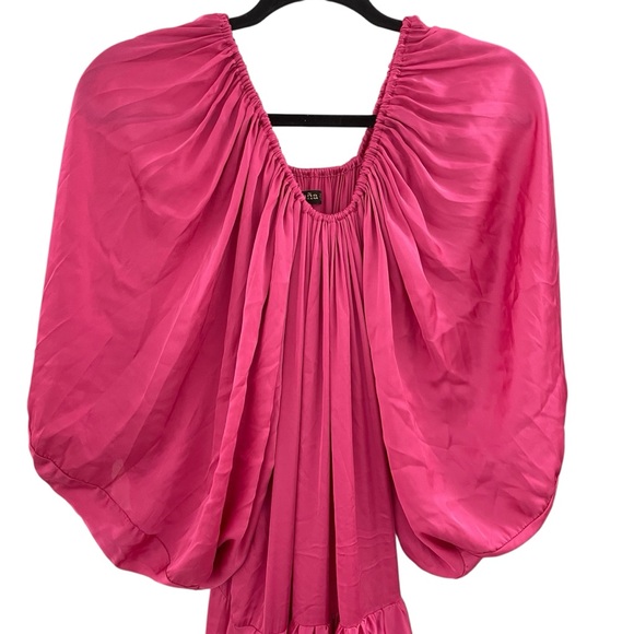 ERIKA PENA Anthropologie Bettina Pink Satin Off The Shoulder Maxi Dress Size S/M - Picture 4 of 8